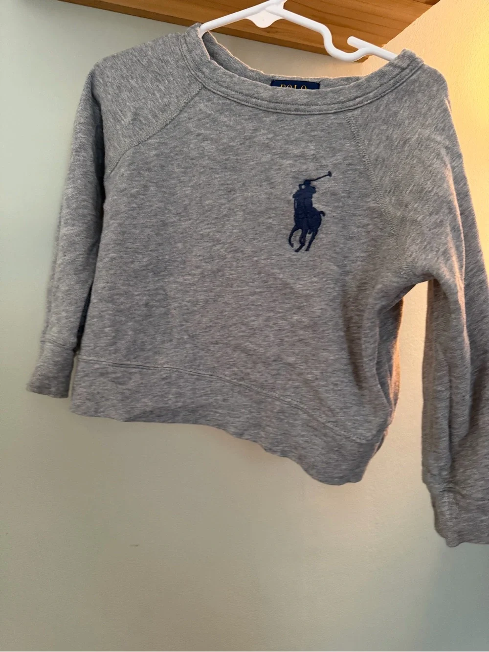 Ralph Lauren Grey Kids Sweatshirt with Navy Polo Emblem